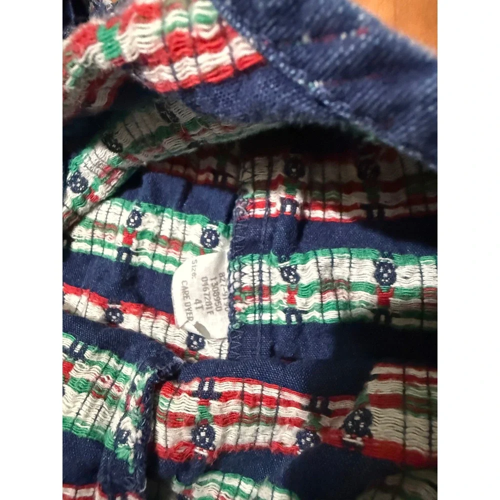 Vintage Oshkosh Overalls 5T Christas Teddy Bear USA Cotton Pants W4-9